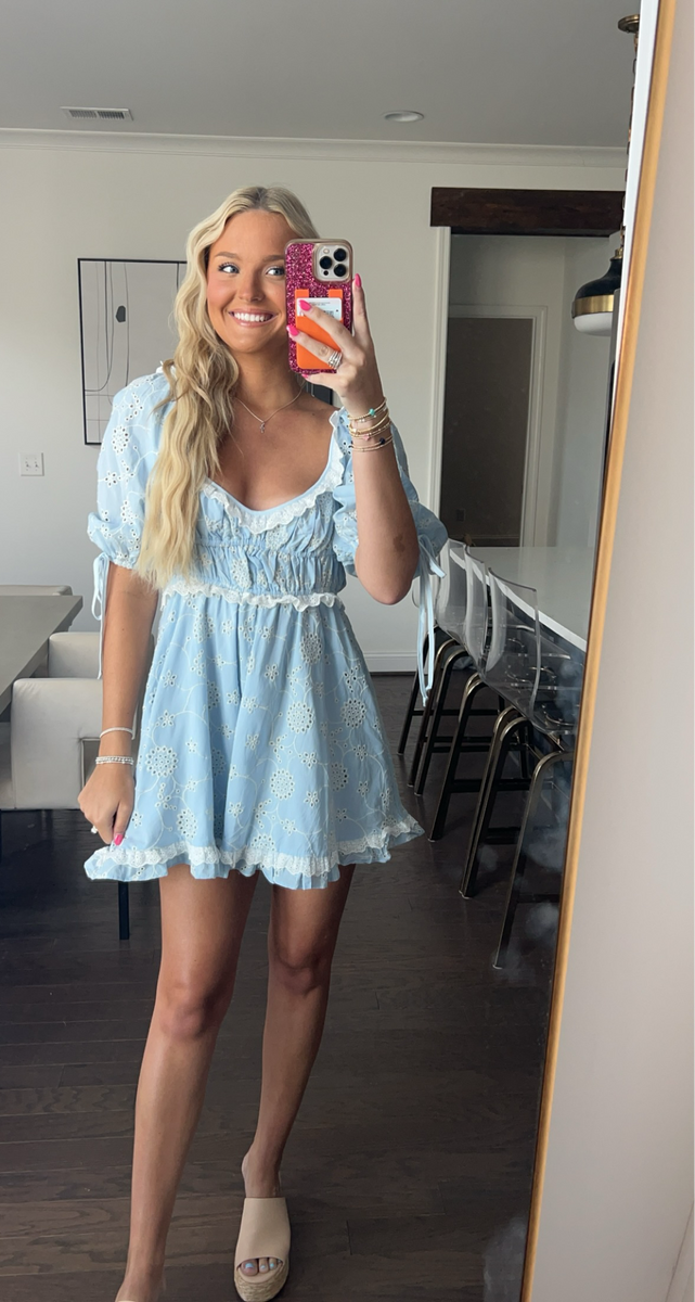 Blue Eyelet Mini Dress Love Shop Blush Blue Eyelet Mini Dress Love Shop Blush