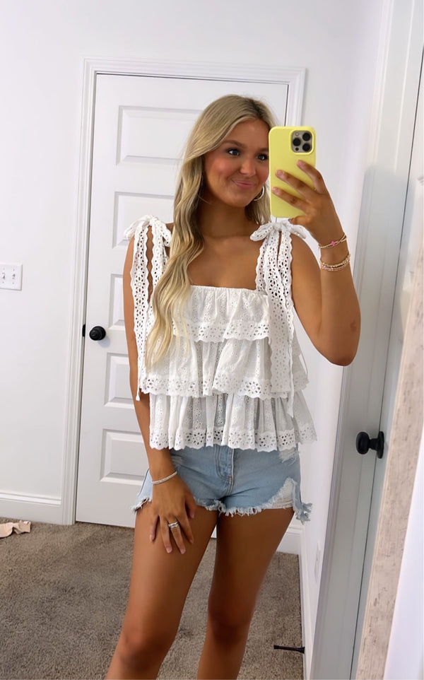 White Eyelet Layered Top