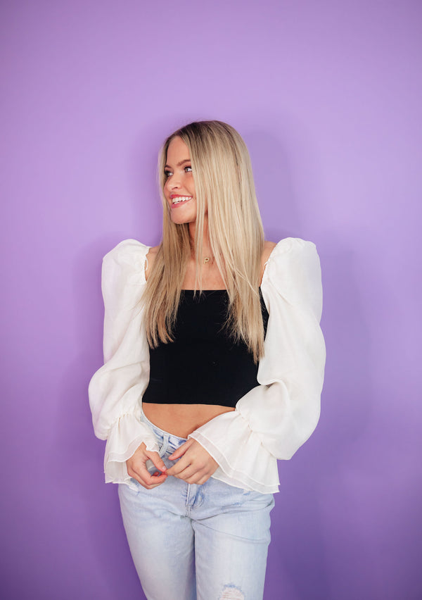 Two Toned Puff Sleeve Top