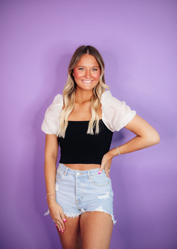 Two Toned Puff Sleeve Top