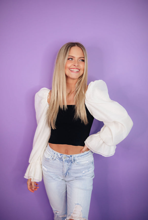 Two Toned Puff Sleeve Top