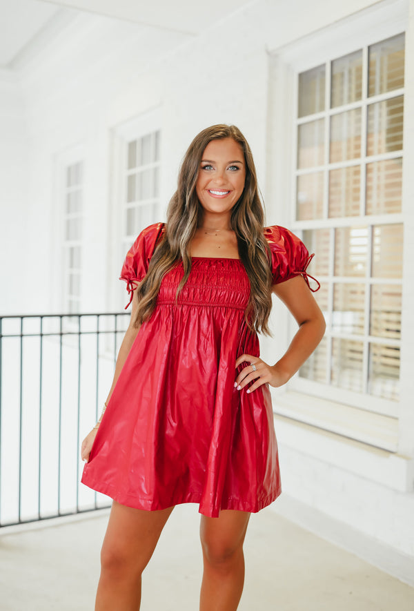 Puff Sleeve Leather Dress