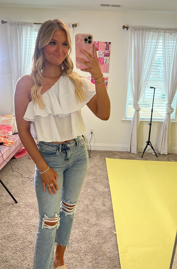 Avery One Shoulder Ruffle Top