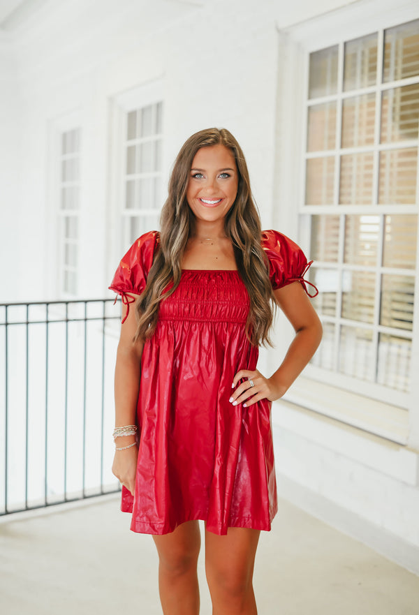Puff Sleeve Leather Dress