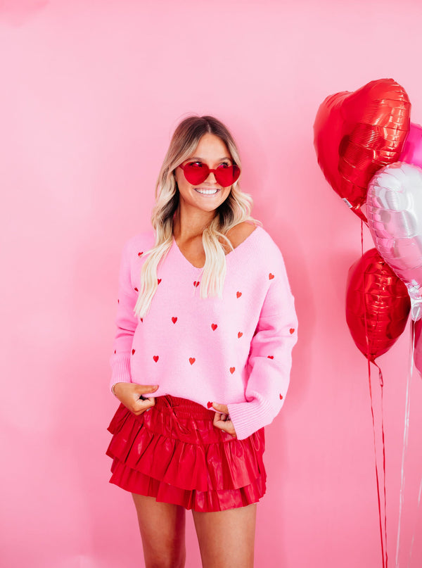 V-Neck Heart Sweater