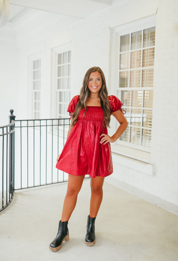 Puff Sleeve Leather Dress