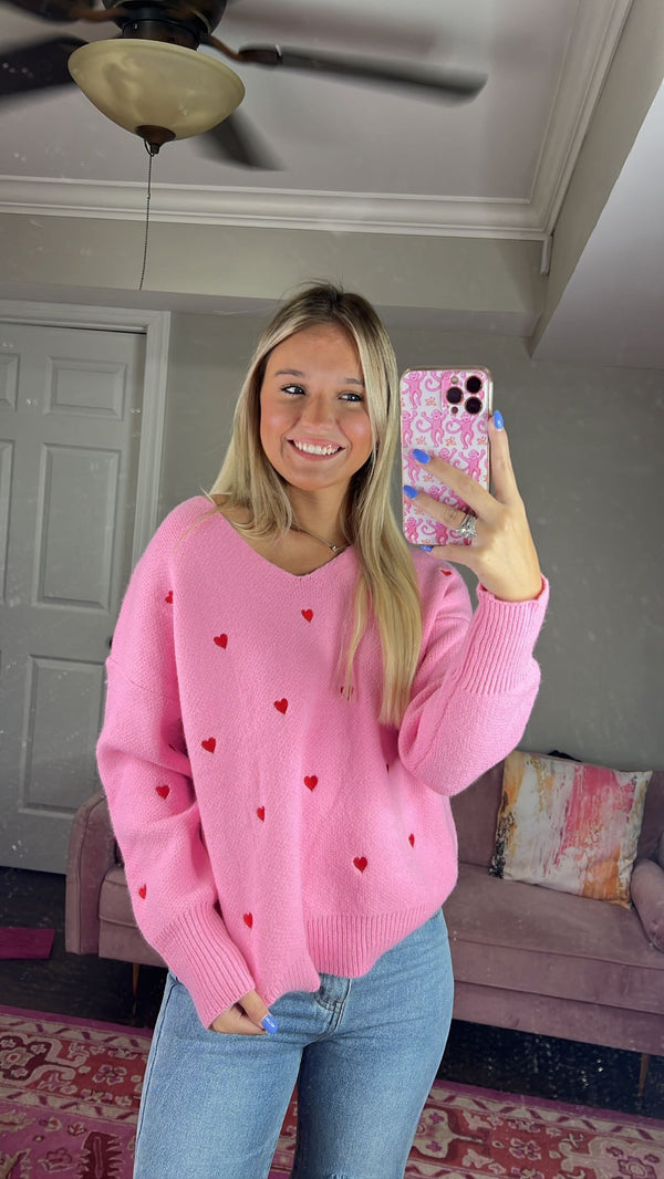 V-Neck Heart Sweater
