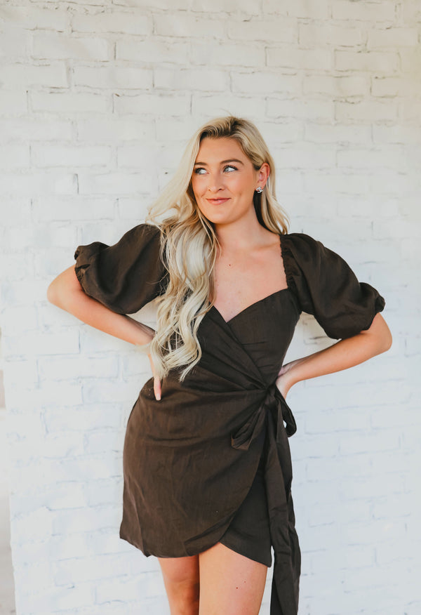 Chocolate Cross Front Mini Dress